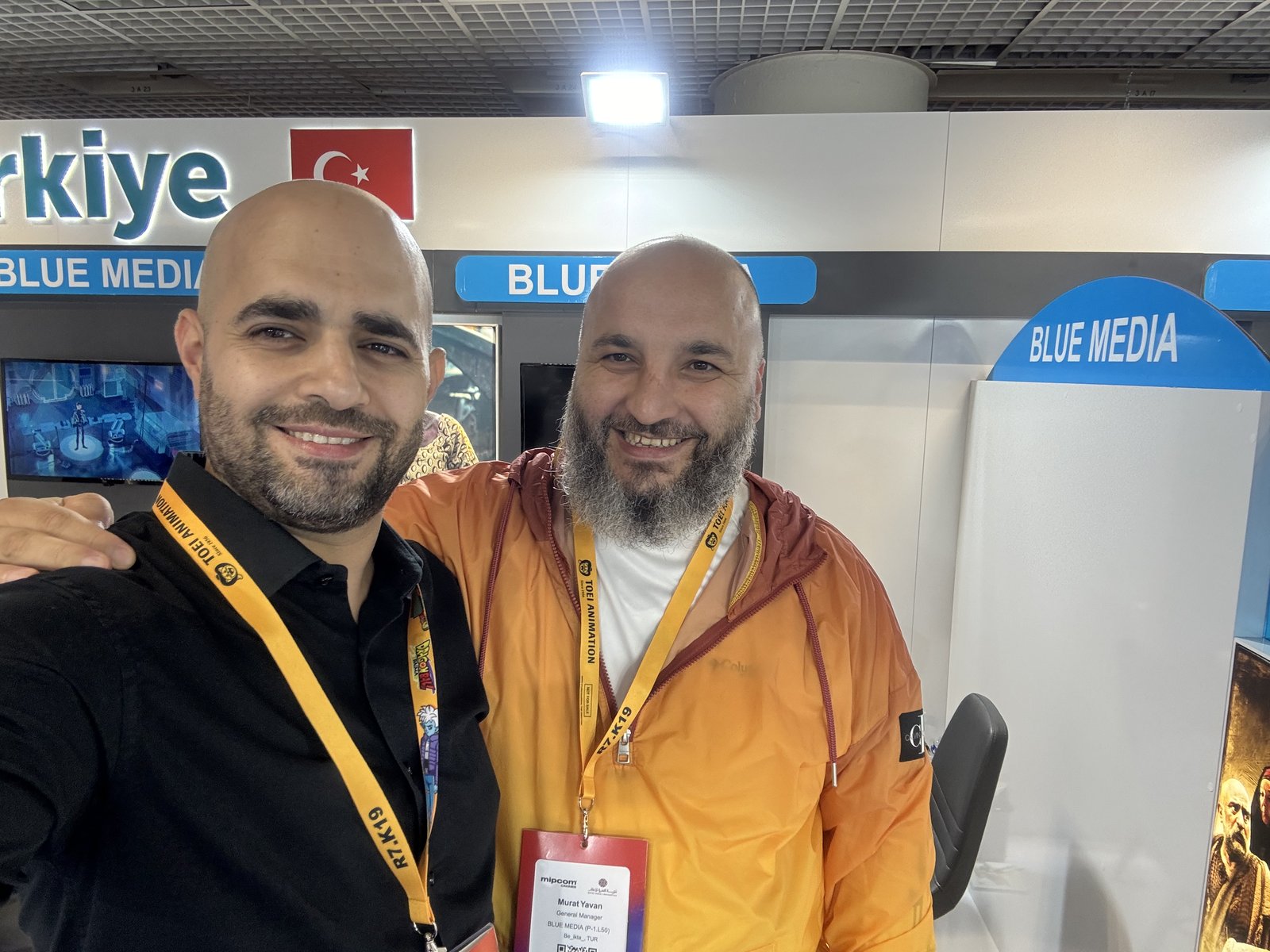 Hassan Krayem meeting a Blue Media Türkiye representative during MIPCOM 2024 in Cannes.