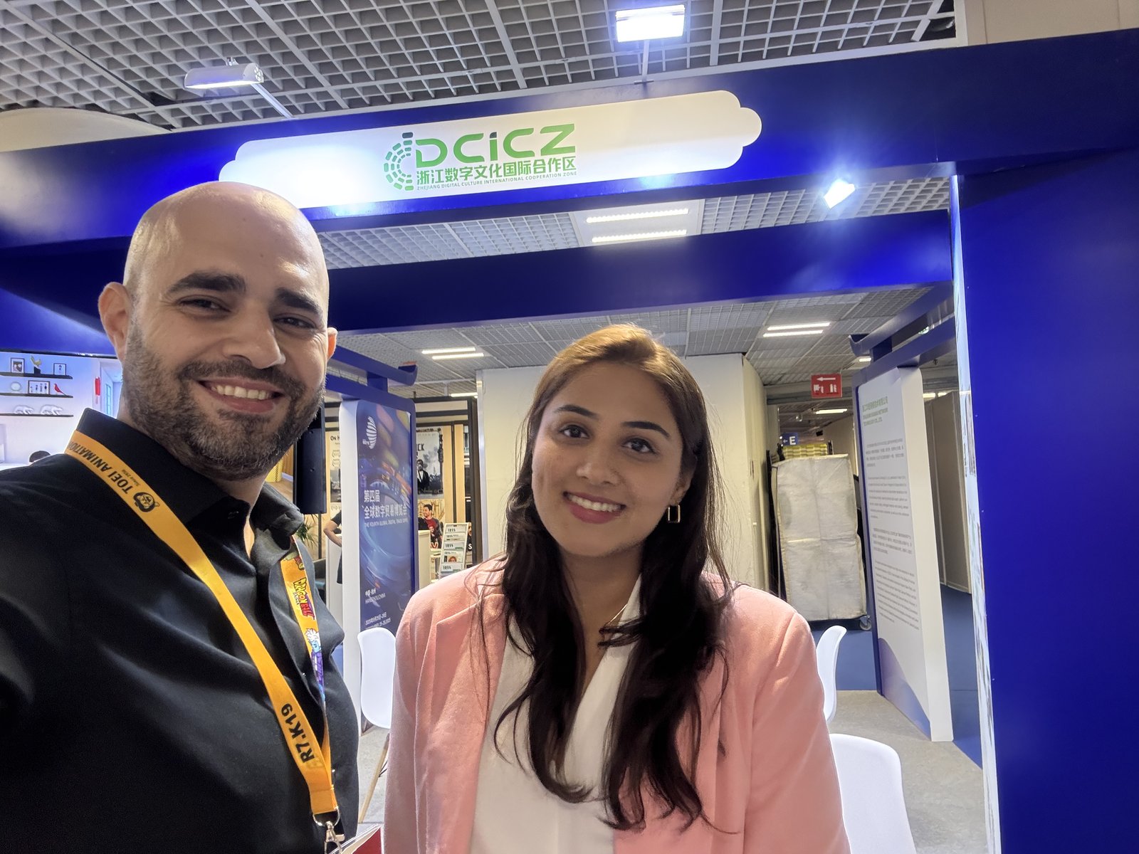 Hassan Krayem meeting representatives at the Zhejiang Digital Culture International Cooperation Zone pavilion during MIPCOM 2024.